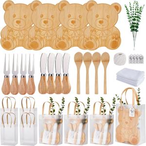 Baby Shower Prizes for Game Winners Bear Shaped Cheese Board Gift with Spoons Butter Spreaders Gift Bags Kitchen Towels Bridal Shower Party Favors for Guests (Bear Shaped, 4 Sets)