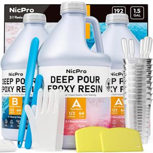 Nicpro 1.5 Gallon Deep Pour Epoxy Resin Kit, 2 to 4 Inch Depth High Gloss & Clear, Bubble Free Epoxy Resin for Craft River Table,Wood Filler, Bar Top, Coating Casting, Self Level 2:1
