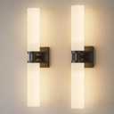 Black Wall Sconces Set of Two, Modern Bathroom Sconce with Frosted Glass, Hardwired Wall Light Fixtures for Bathroom Living Room Bedroom Hallway (Bulbs Not Included) (22 Inch)