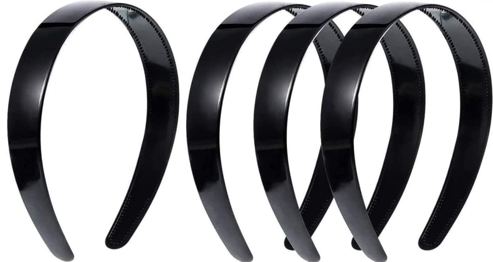 4 Pack Black Plastic Headbands, 1 Inch Elastic Hair Bands with Teeth, Women & Girls