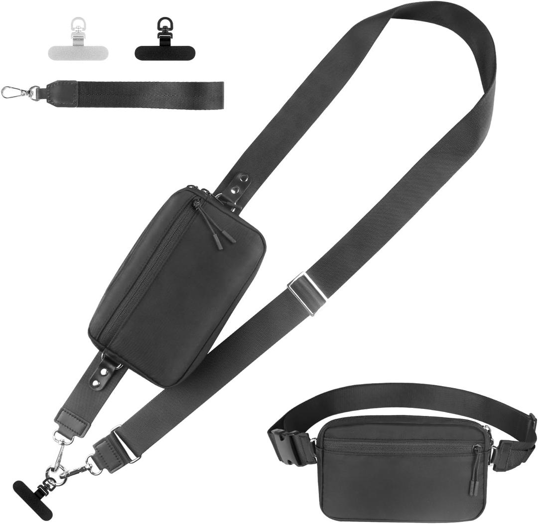 YFWE Phone Strap Crossbody, Clip and Go Strap for Phone with Wallet Crossbody, Adjustable Phone Lanyard Belt Strap with Detachable RFID Wristlet Wallet (XL) (Black)