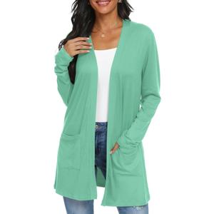 Womens Casual Lightweight with Pocketes Long Sleeve Open Front Cardigan (Teal, L)