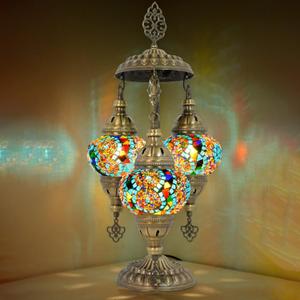 mozaist 3 Globe Turkish Mosaic Table Lamp, Stained Glass Tiffany Style Moroccan Desk Light, Handmade Vintage Antique Entryway Decorative Colorful Lighting with US Plug & E12 Socket (Multi-Colored)