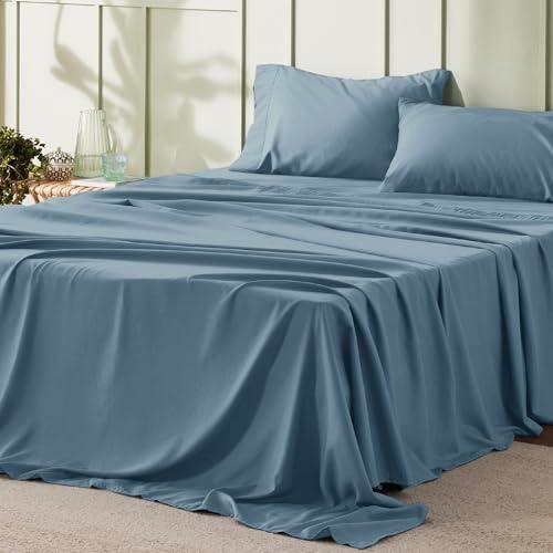 Bedsure Full Size Bed Sheets - 4 Pieces Soft Full Sheet Set - Breathable & Cooling - Hotel Luxury - Easy Care Polyester Microfiber Bedding for Kids, Women, Men, Mineral Blue