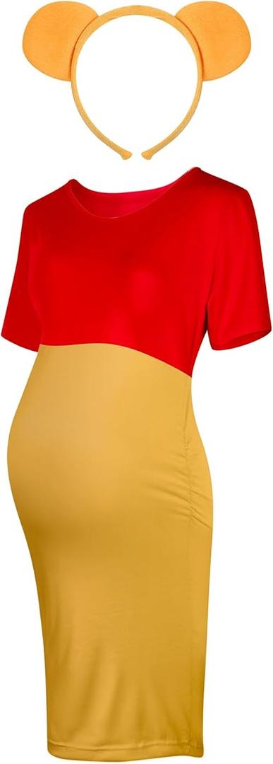 Geyoga 2 Pcs Halloween Bear Costume Kit Red and Yellow Maternity Dress Ear Costume Headband Ear Hair Hoop for Cosplay, XXL