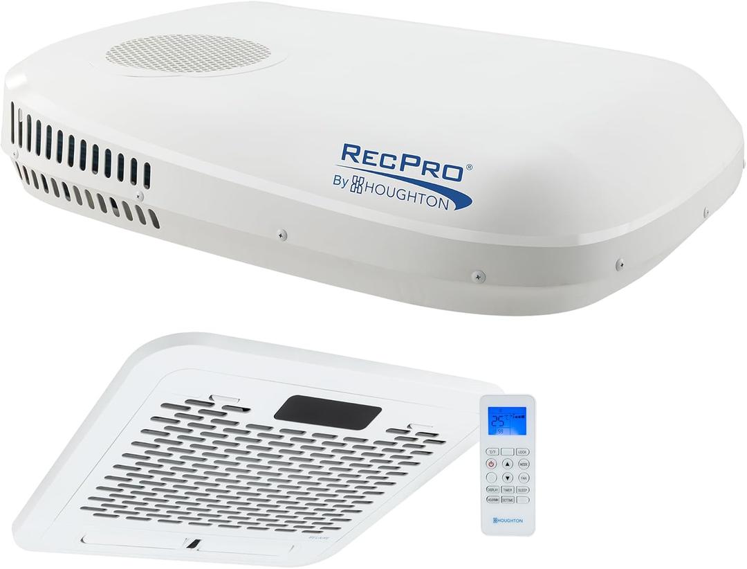RecPro RV Air Conditioner 15K Quiet Low Profile AC Unit with Heat Pump | Condensate Pump & Remote Control | Ducted & Non-Ducted | Black or White | Slim Rooftop Design (White, Ducted)