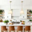 Modern Drum Pendant Light, 12.6" White Fabric Shade,