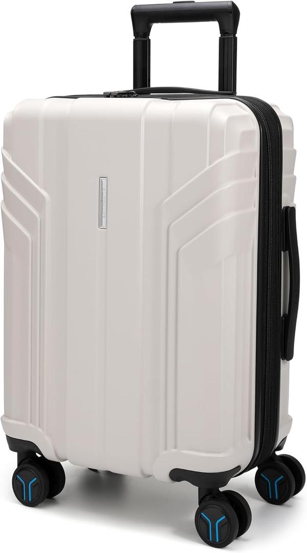 BAGSMART Expandable Carry On Luggage 22x14x9 Airline Approved, 1OO% PC Lightweight Hard Shell Suitcase, 20 Inch Travel Luggage with Spinner Wheels, Waterproof Rolling Suitcase, Biege (White)