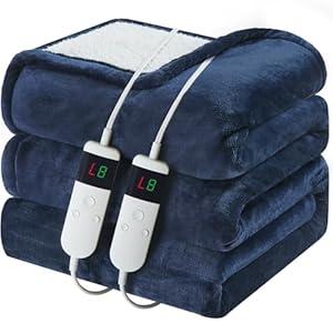 DANENOSA Electric Heated Blanket Queen Size 84''x90'' Soft Flannel & Sherpa Electric Blanket with 10 Heating Levels, Automatically Shut Down After 8h with Overheat Protection Machine Washable