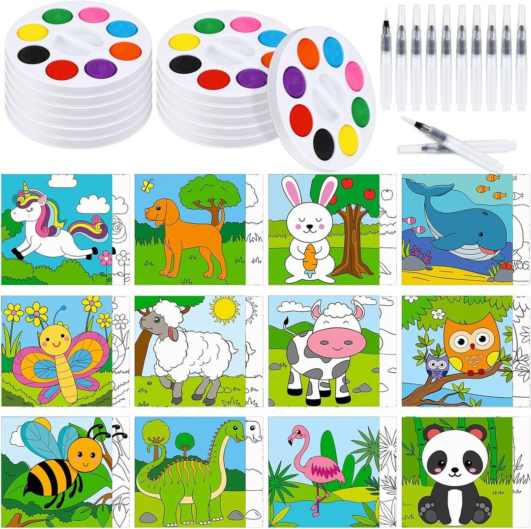 Lincia 12 Set Pre Drawn Canvas Kit for Painting for Kids Adults Paint and Sip Canvas Pre Drawn Set for Valentine Party Favor DIY Gifts(Mixed Animals)