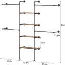 Industrial Pipe Clothing Rack, Heavy Duty Adjustable Garment Hanger with Shelves, 2 Installation Methods Closet Storage System for Wardrobe Organization, Black, 80" H x 86" W