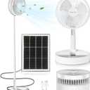 Portable Standing Fan with Solar Panel, Battery & Solar Powered Fan for Travel, 8" Rechargeable USB Foldable Compact Pedestal Fan, 3 Speeds Quiet Telescopic Desk Fan for Home Bedroom Camping