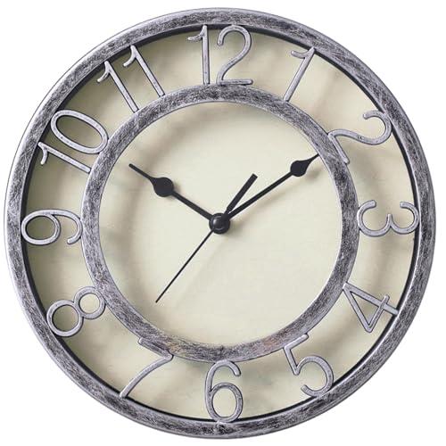 8" Silent Quartz Wall Clock Non-Ticking Digital Silver Clocks with 3D Numbers and Plastic Bezel Easy to Read Vintage Wall Clock