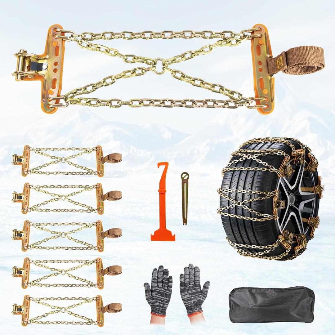 Snow Chains, 6 Packs Anti Slip Tire Chains, Pickup, Truck & SUV, Adjustable Thickening Reusable Anti-Slip Traction Tire Chains - Emergency Use in Snow, Ice, Sand and Mud (Fits 225-285mm Tires)