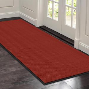 Front Door Mat Indoor Outdoor Entrance 72"x48", Heavy Duty Ribbed Non Slip Low Profile Commercial Mat, Absorbent Dirt Moisture Trapper Waterproof Rubber Backing Doormats for Patio Garage Porch, Red