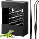 Geyoga Bearded Dragon Feeder with Suction Cups and 2 Tweezers Chameleon Bug Bowl Bug Feeder for Bearded Dragon Acrylic Reptile Feeding Box Tank and Aquarium Accessories for Lizard Gecko Frog(Black)