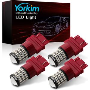 Yorkim 3157 Led Bulb Red Bright 3156 Led Red for Car Brake/Tail Lights with Projector - 3056 3156 3057K 4157K 3047K 3457 3057 4057 4157 T25 Led Bulbs, Pack of 4