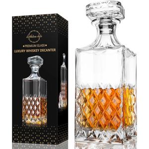 LIGHTEN LIFE Whiskey Decanter 29oz Crystal with Stopper, Non-Lead, 828ml, Clear, Durable, Dishwasher Safe, Classic European Design, Gift Box Included