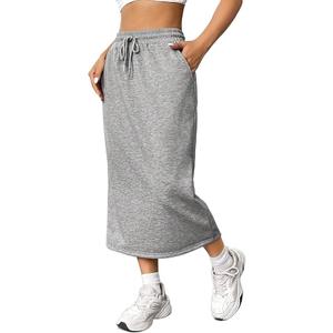 SOFIA'S CHOICE Women's Midi Skirt Drawstring High Elastic Waist A Line Cargo Skirt with Pockets Grey-A XX-Large