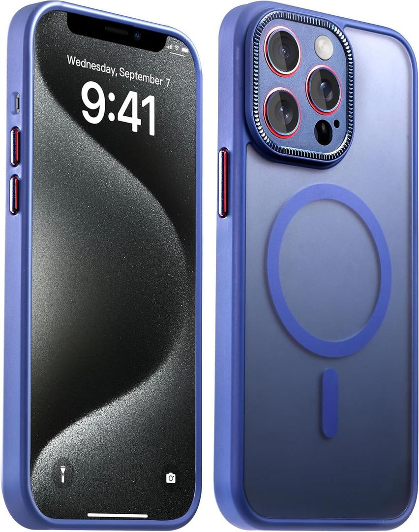Magnetic Case for iPhone 13 Pro Case with Integrated Camera Lens Protection [10Ft Military-Grade Protection] Fits MagSafe Shockproof Slim Cover 6.1 inchMatte Blue