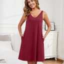Marvmys Womens Cotton Sleeveless SLeep Dress Tank Short Nightgown Summer Sleepwear Wine Red (Red, L)
