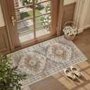 Madane Washable Area Rug 2x4, Small Entryway Rug Non-Slip Vintage Door Mat Indoor Entrance, Low Pile Floor Carpet Runner for Inside Front Door Kitchen Entry Laundry, Turmeric/Grey