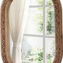 Rustic Oval Rattan Mirrors for Wall 16 X 24 Inch, Hanging Wood Frame Mirrors for Bedroom, Handmade Unique Coastal Mirror Wall Decorative for Bathroom Entryway, Horizontal or Vertical