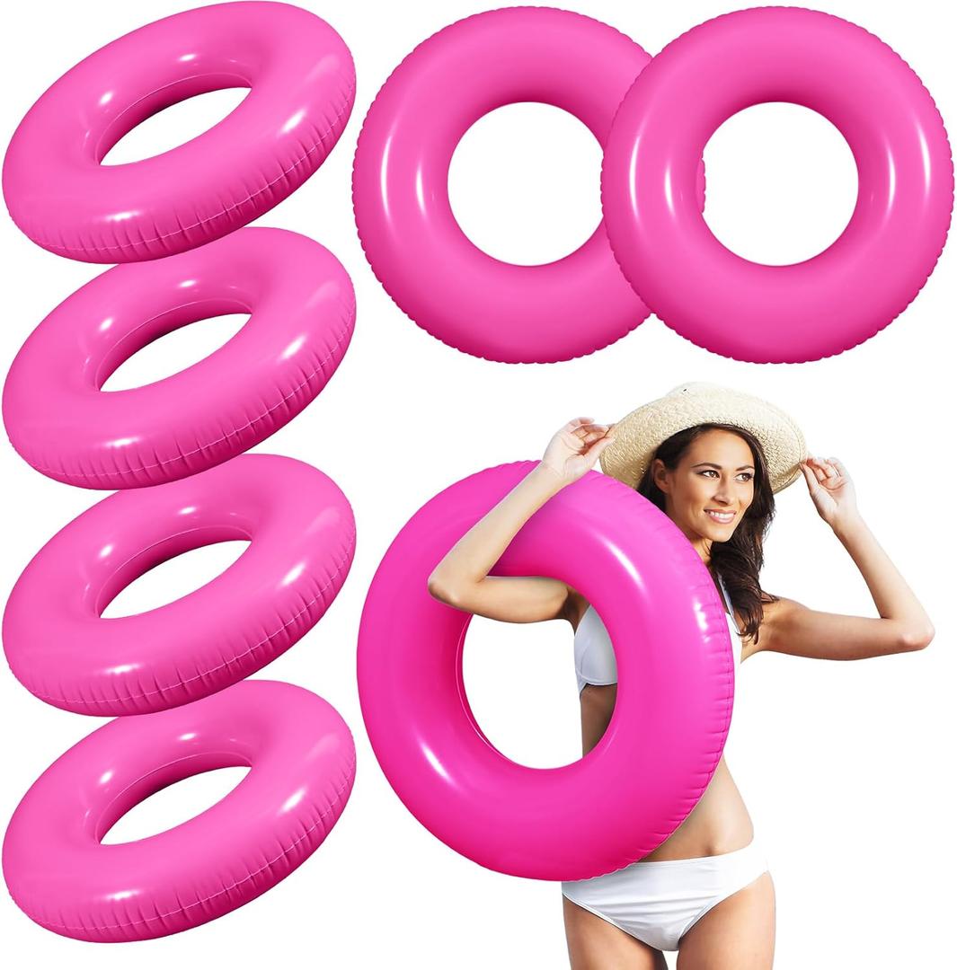 JellyArch 6 Pcs Inflatable Pool Floats 28 Inches Swim Tube Bulk for Adults Swimming Ring Pool Floaties for Beach Party Decorations Women and Men River Lake Summer Vacation Holiday (Rose Pink)
