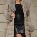 Bellivera Women's Winter Puffer Jacket Cold-Resistant Patchwork Plush Lining Coat with Removable Fur Collar Hooded and Belted (Medium, Beige 13)