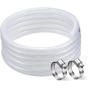 DAVCO 1/2" ID - 10 ft Heavy Duty Braided Clear Plastic Vinyl Tubing, Flexible High Pressure Reinforced PVC Plastic Tube Hose, Non-toxic, BPA Free, with 2 Stainless Clamps