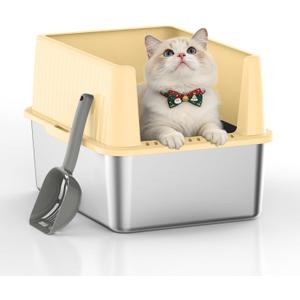 Stainless Steel Litter Box for Small Cats & Kittens, 11.8" High Sided Open Top Cat Litter Pan, Low Entry with Anti-Leak Design, Easy to Clean & Space-Saving, 17.3x13.4x11.8 Inches