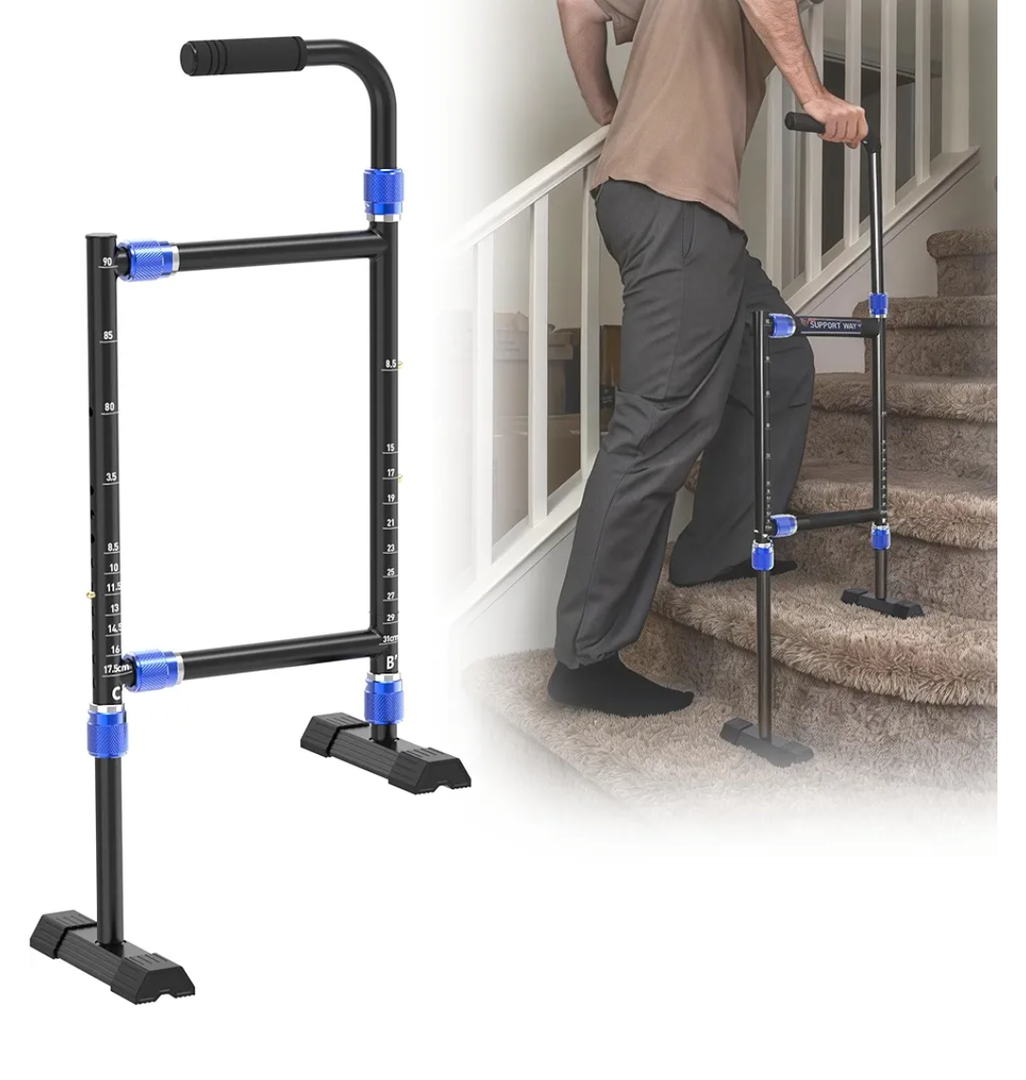 Height & Width Adjustable Stair Assist Cane for Seniors, Customizable to fit Most Indoor/Outdoor Steps, Wide Anti-Slip Base, Professional Stair Climbing Assist Cane for Sore Knees & Post-Surgery