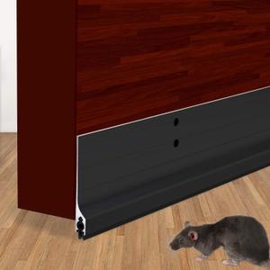 42 inch Door Draft Stopper Bottom Mice Seal Strip Metal Blocker, Aluminium Mouse Sweep 2" Height, Black