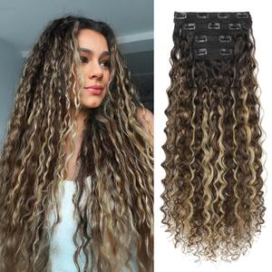 LONAI 4PC Clip in Hair Extensions, 100 Pure Protein Silk Curly Hair Extension for Women, 26 Inch Long Soft Natural Hair Extensions-Medium Brown Ash Blonde Highlight
