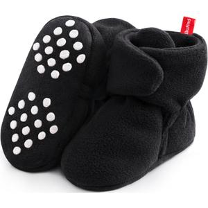 Baby Fleece Booties Newborn Unisex Booties Non-Slip Newborn Infant First Walkers Warm Shoes House Slippers for Baby Boys & Baby Girls Toddlers (0-3 Months Infant, Black)
