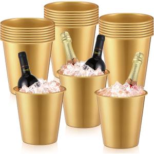 Layhit 24 Pcs Plastic Ice Buckets for Parties 3 Liters Wine Bucket Portable Ice Holder Disposable Wine Cooler for Party Wedding Party Beverages Champagne Soda and Beer (Gold)