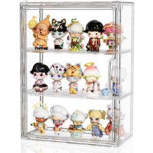 JOYZAN Acrylic Display Case for Collectibles, 1 Pack 3 Tiers Clear Display Case for Figures, Wall-Mounted Storage Box with Magnetic Door, Adjustable Figurine Display Shelf Dust-Proof Showcase