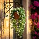 RECUTMS 2Pcs Artificial Hanging Flowers for Outdoor Decoration Fake Hanging Plants Faux White Flowers Artificial UV Resistant Plastic Greenery Vines Ivy for Outdoor Indoor Garden Party DecorWhite