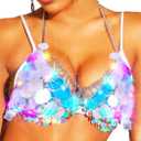 Zoestar Light Up Sequin Bra Glow Rave Featival Outfit for Women (One Size, Colorful)