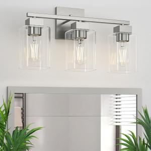 Brush Nickel Bathroom Vanity Light - 3 Light Bathroom Light Fixture Square Design & UL Certification & Square Bath Room Lights Fixture Over Mirror