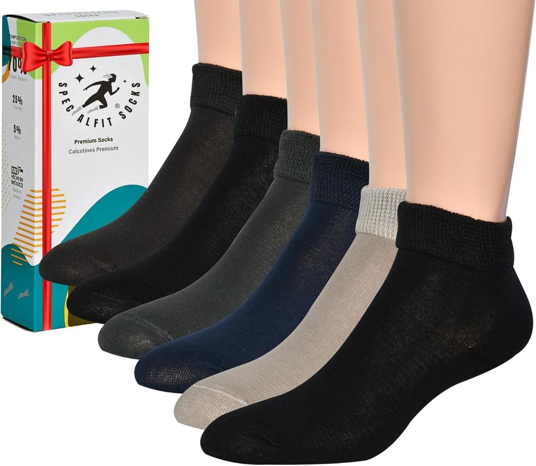 Diabetic Socks for Women - Neuropathy, Non-Binding, Seamless Cotton Socks for Comfort, Style, and Health - 6 Pairs Low Cut, Size 5-9, Dark Colors (Navy, Gray, Brown, Black and Beige)