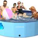 COMMOUDS 107 Inch Foldable Dog Pool, Extra Large Collapsible Hard Plastic Dog Kiddie Swimming Pool, Portable Pet Bath Tub Wading Pools for Kids and Puppy Small Medium Large Dogs (Blue)