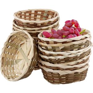 15 Pack Round Gift Baskets, 6.7x2.3 Inch Small Bamboo Bread Baskets for Bar, Kitchen, Supermarket