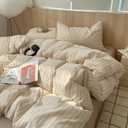 Nayoroom Striped Duvet Cover Queen Size 100% Washed Cotton Beige Duvet Cover with Black White Stripes Pattern Printed Comforter Cover 3 Pieces Soft Breathable Dorm Bedding Set for All Seasons