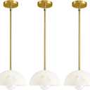 Modern Pendant Light Fixtures: 10 Inch Resin Shade Mid Century Chandelier - Adjustable Gold Pendant Lighting for Kitchen Island Living Room Hallway 3 Packs, Gold, 3 Pack-With Glass Globe 