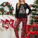 MyFav Matching Family Christmas Pajamas Set Soft Holiday Clothes Sleepwear (Black, L)