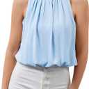 Women’s Halter Crop Bubble Tops Summer Sleeveless Crewneck Puffy Hem Cropped Tank Tops Fitted Cute Going Out Shirt Top, Size: L