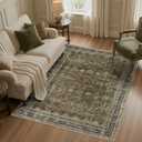 WITSHOCK 5x7 Olive Green Rug for Living Room: Modern Vintage Boho Moody Retro Antique Farmhouse, Non-Slip Low Pile Stain Resistant Brown Rugs for Bedroom Nursery Dining Under Table Lounge