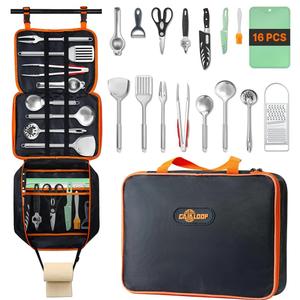 Gaialoop Portable Camping Cooking Utensils Set, Camp Kitchen Set with Organizer Bag, RV Essentials Outdoor Cooking Utensil Kit for Travel, Picnics, Camping, BBQs, Parties