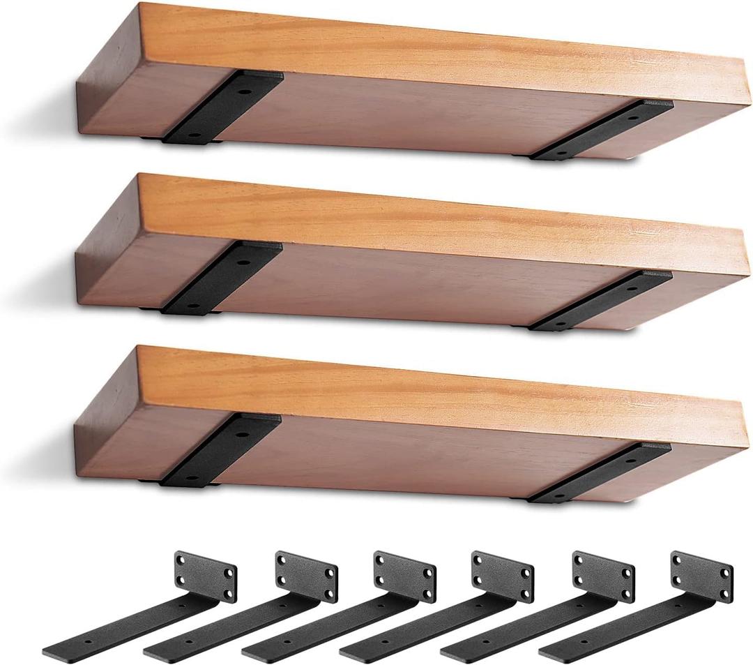 6 Pack Heavy Duty Shelf Brackets 6 inch, Floating Shelf Brackets(1/5-Thick), L-Shaped Wall Shelf Bracket Hidden & Decorative Shelf Bracket Black